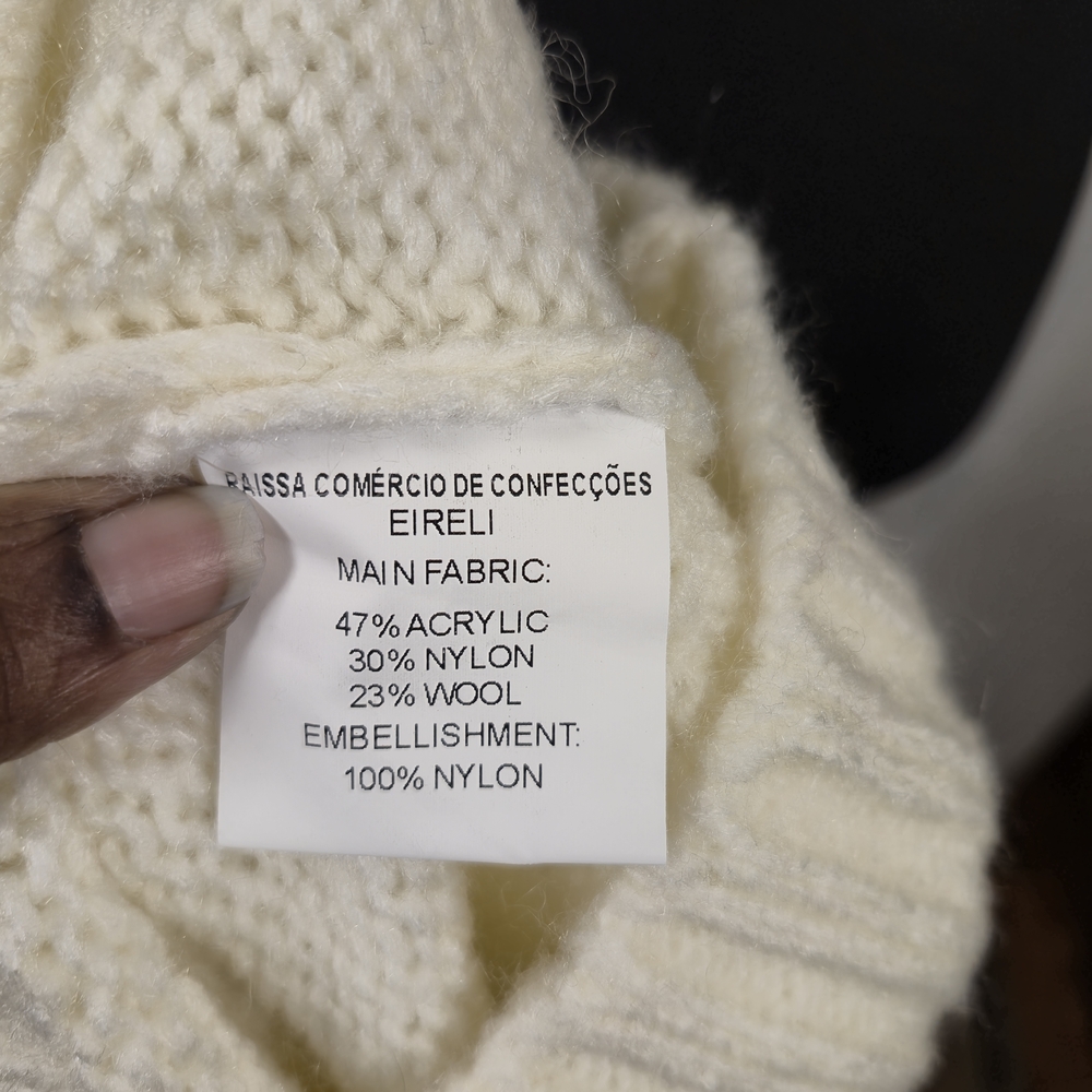 Raissa Ivory White Lace Yoke Knit Cropped Sweater Cottagecore Coquette Size M - Picture 9 of 9